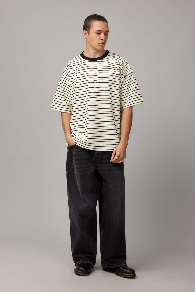 Box Fit Textured T Shirt, WHITE STRIPE