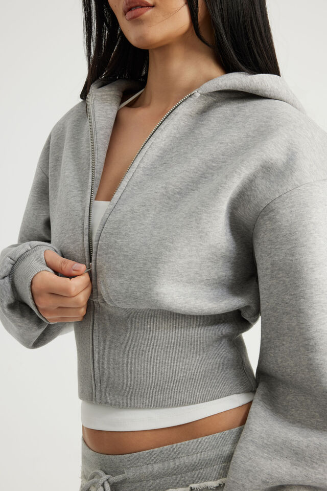 Authentics Shrunken Zip Through Hoodie, GREY MARLE