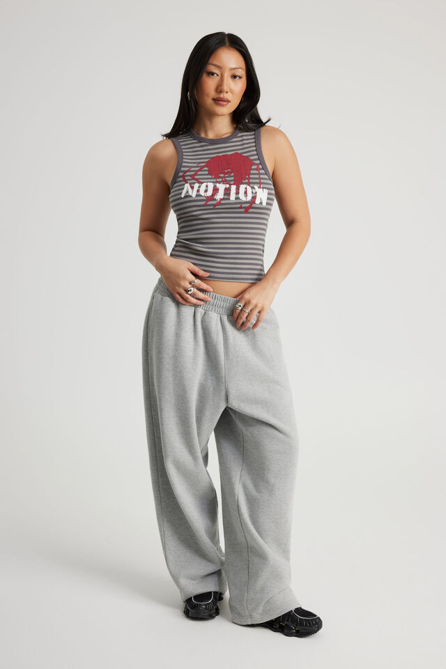 High Neck Tank, GREY STRIPE/COOL GIRLS