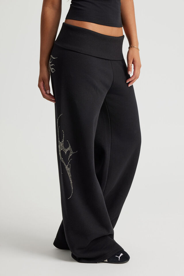 Wide Waistband Trackpant, NTN BLACK/RHINESTONE