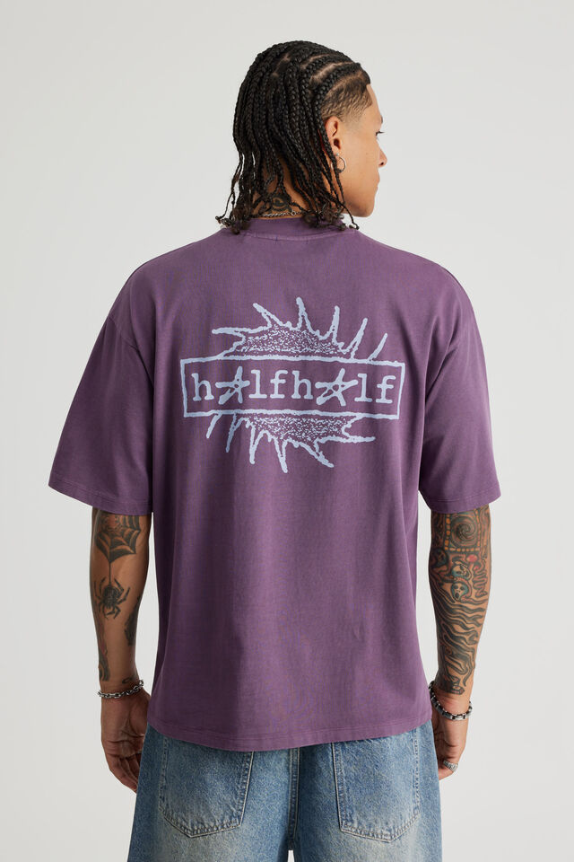 Half Half Heavyweight Box Fit Graphic Tshirt, HH WASHED DEEP GRAPE/HALF HALF ICARUS