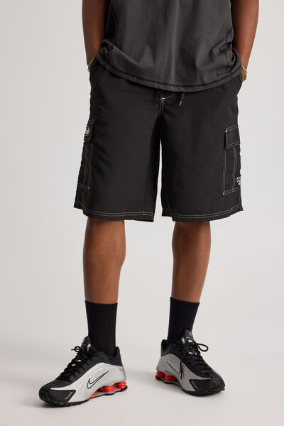Half Half Cargo Boardshort, BLACK