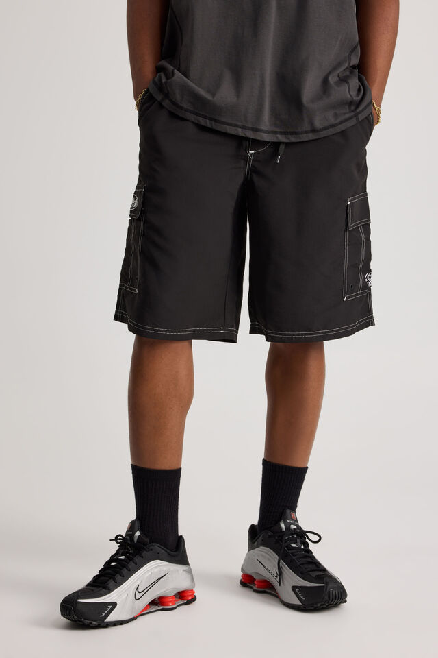 Half Half Cargo Boardshort, BLACK