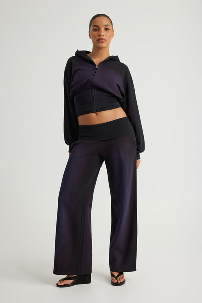 Wide Waistband Trackpant, NTN WASHED BLACK/PURPLE SPRAY