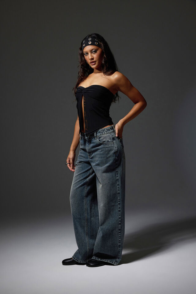 Knot Front Split Bandeau, BLACK