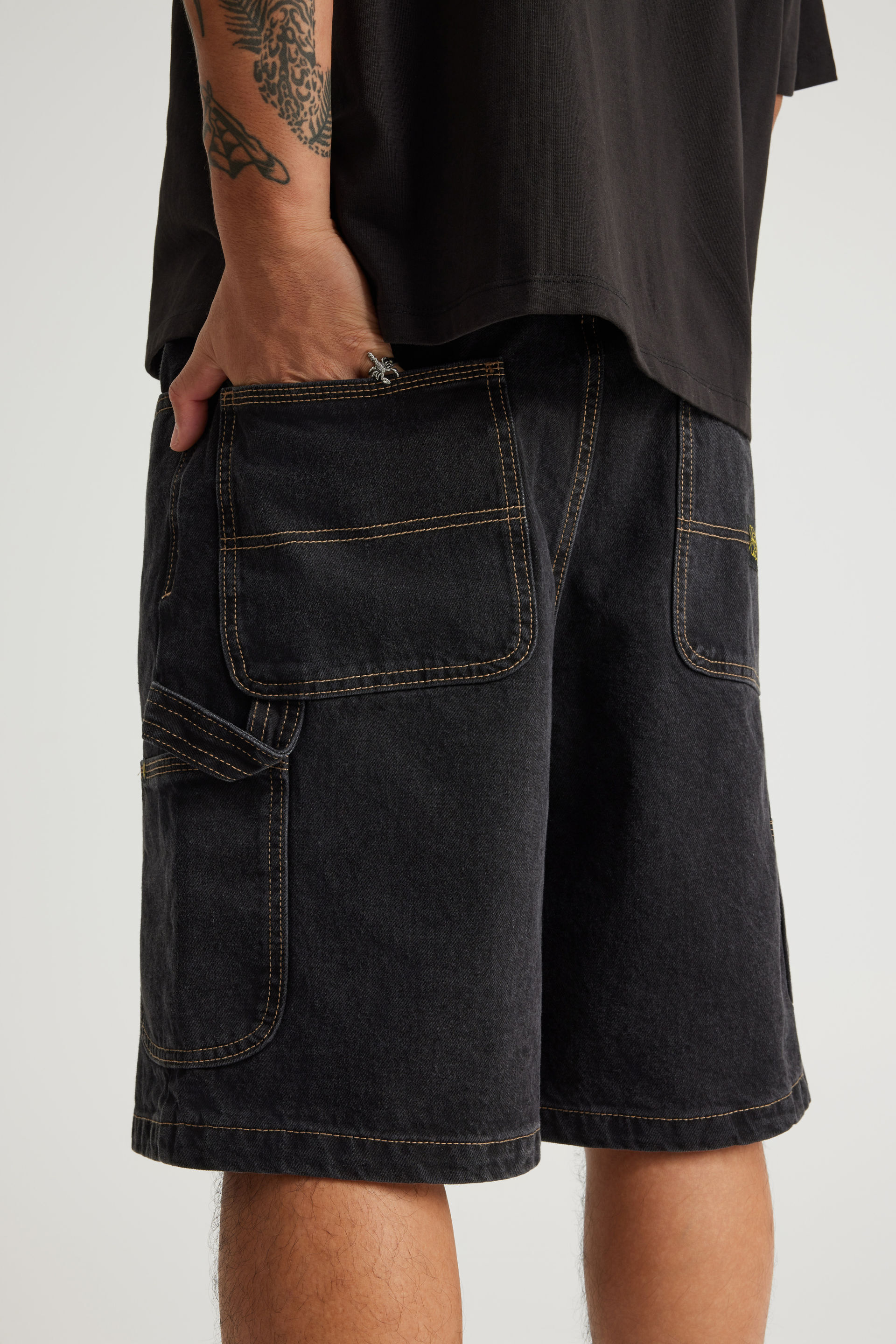 Men's Black Half Half Painter Baggy Denim Short | Factorie Australia