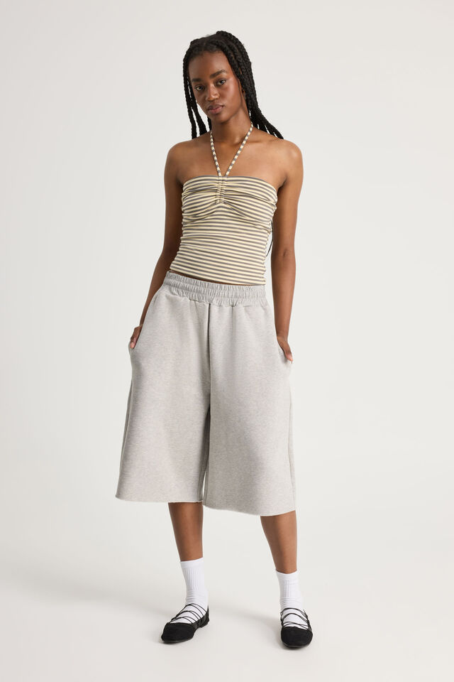 Ruched Front Bandeau Halter, DAFFODIL STRIPE