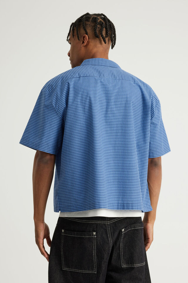 Half Half Boxy Cropped Short Sleeve Shirt, HH BLUE CHECK/GLOOP APPLIQUE