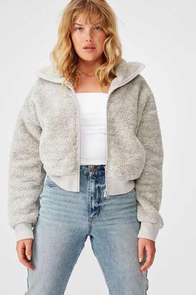 Plush Zip Thru Bomber, SPECKLED GREY