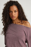 Long Sleeve Off Shoulder Top, MERLOT/GREY MARLE STRIPE - alternate image 4