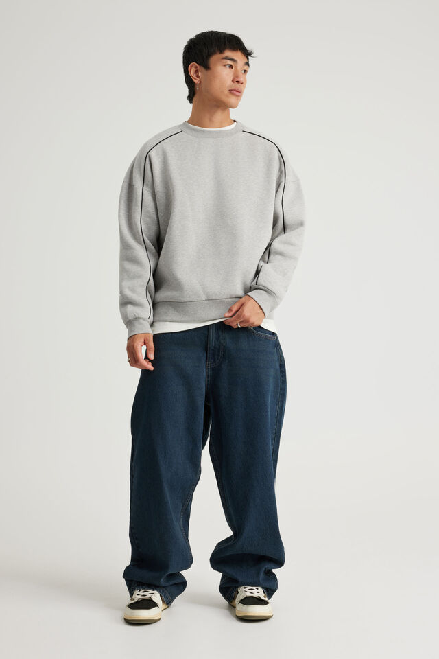 Half Half Crew, HH GREY MARLE/BLACK PIPING