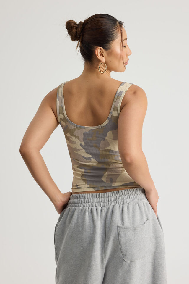 Textured Scoop Tank, SAND CAMO