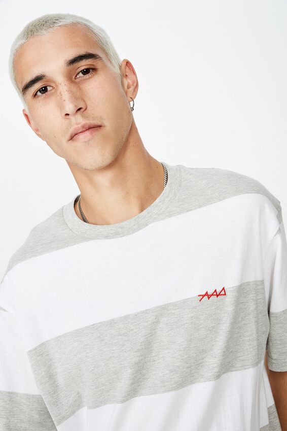 Embroidered Stripe T Shirt, GREY MARLE/BOLD STRIPE