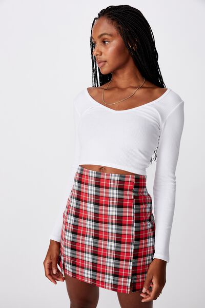 Double Split Mini Skirt, TOMATO SUSIE CHECK