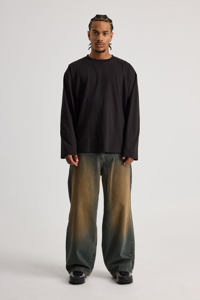 Boxy Long Sleeve Tshirt, BLACK