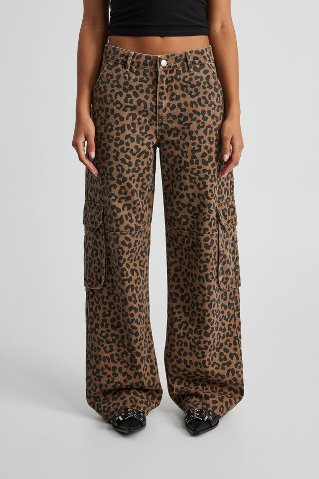 Lexi Baggy Cargo Jean, LEOPARD PRINT