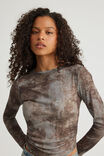 Fitted Long Sleeve Top, GREY BROWN TIE DYE - alternate image 4