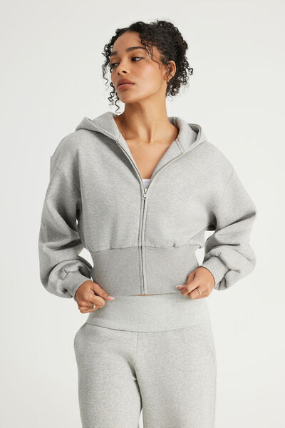 Authentics Shrunken Zip Through Hoodie, GREY MARLE
