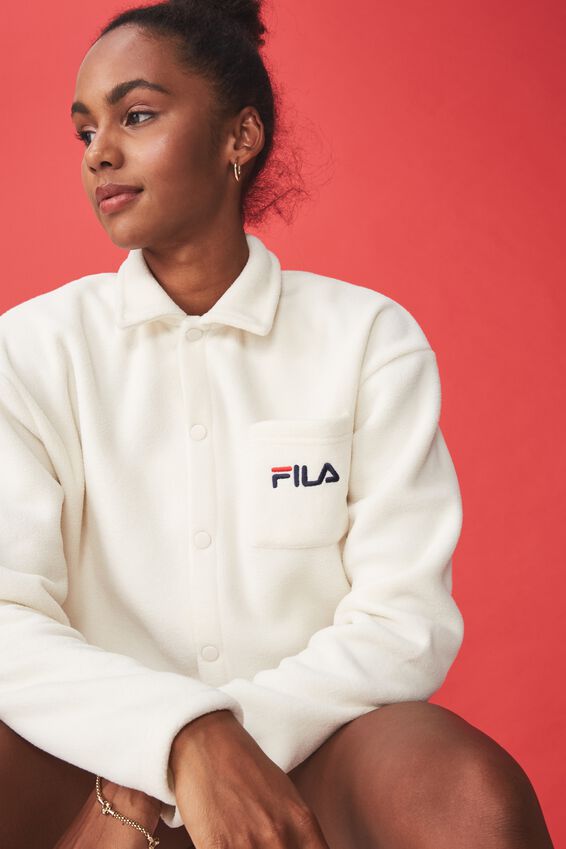 Fila Lcn Cropped Polar Fleece Jacket, OFF WHITE