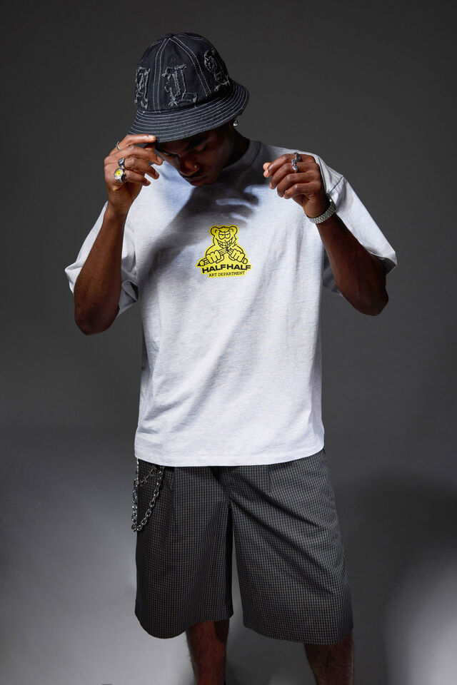 Half Half Box Fit Graphic T Shirt, HH SILVER MARLE/HALF HALF ART DEPT