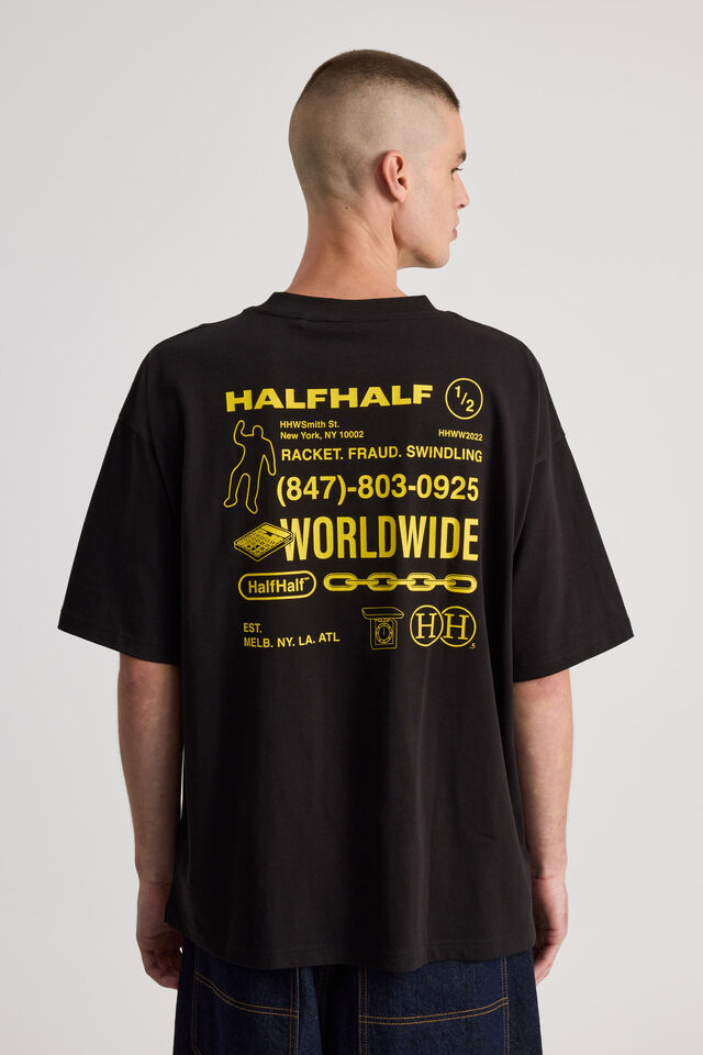 Half Half Heavyweight Box Fit Graphic Tshirt, HH BLACK/CONTRABAND COLLAGE