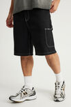 Half Half Painter Baggy Denim Short, JET BLACK/DICE GRAPHIC - example image 4