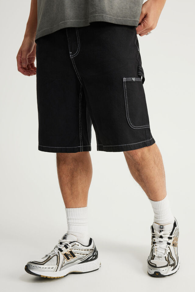 Half Half Painter Baggy Denim Short, JET BLACK/DICE GRAPHIC