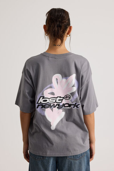 Oversized Graphic Tee, STORMY/LOST IN NY