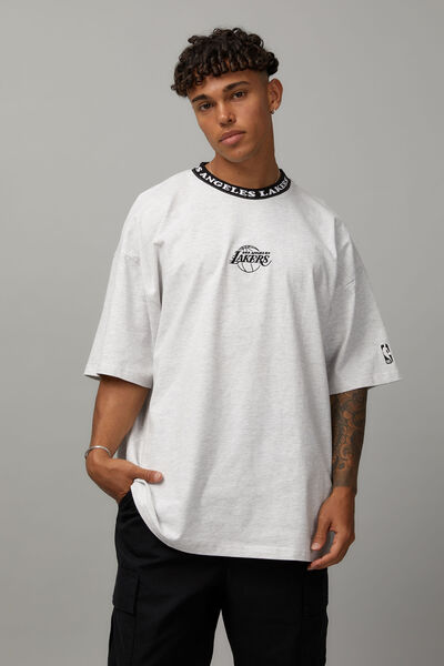 Essential Nba T Shirt, LCN NBA SILVER MARLE/LAKERS NECK RIB