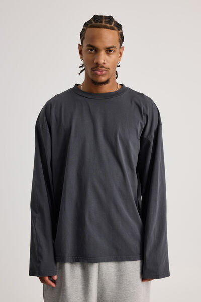 Boxy Long Sleeve Tshirt, WASHED SLATE