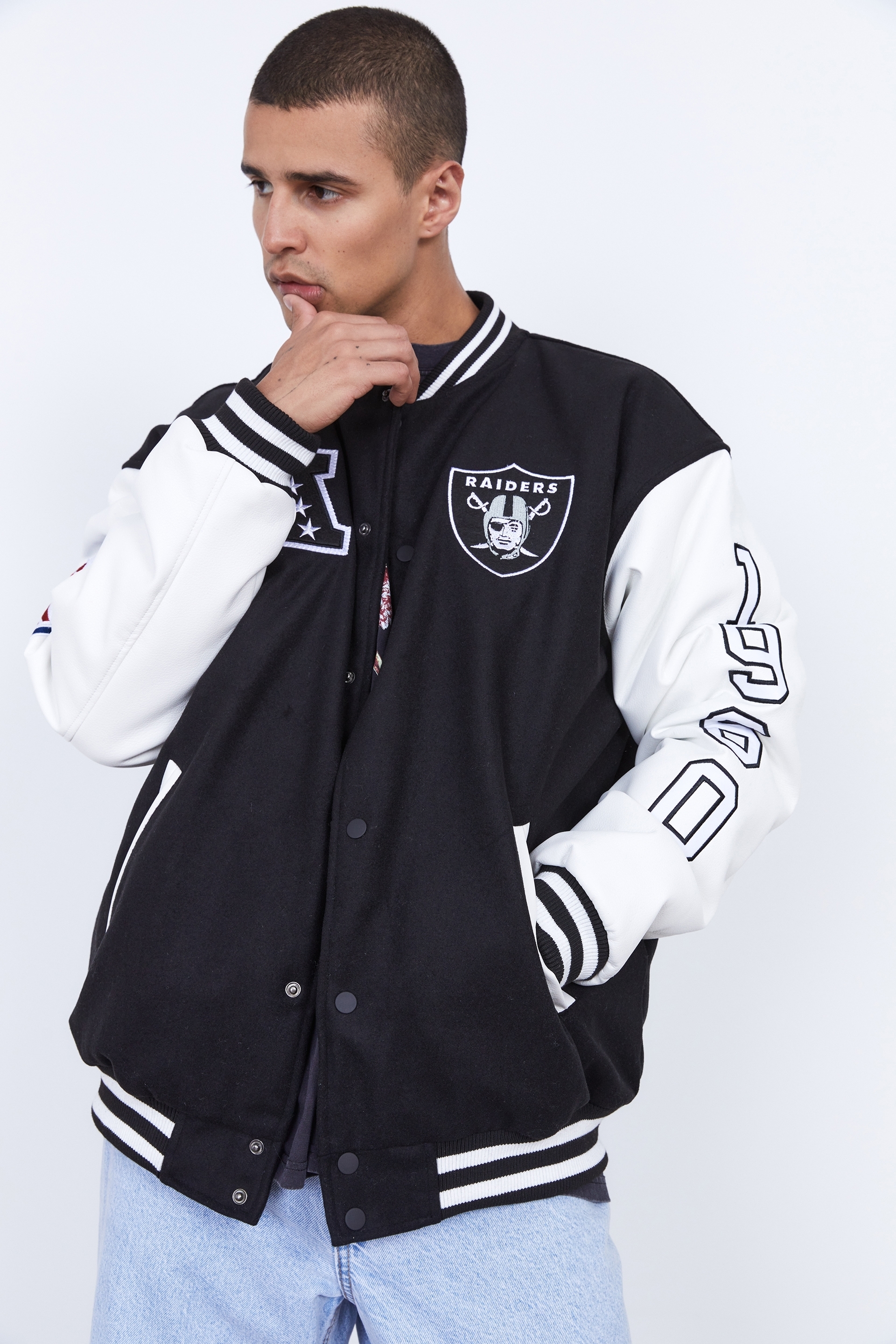 Las Vegas Raiders NFL Team Logo Black Bomber Jacket