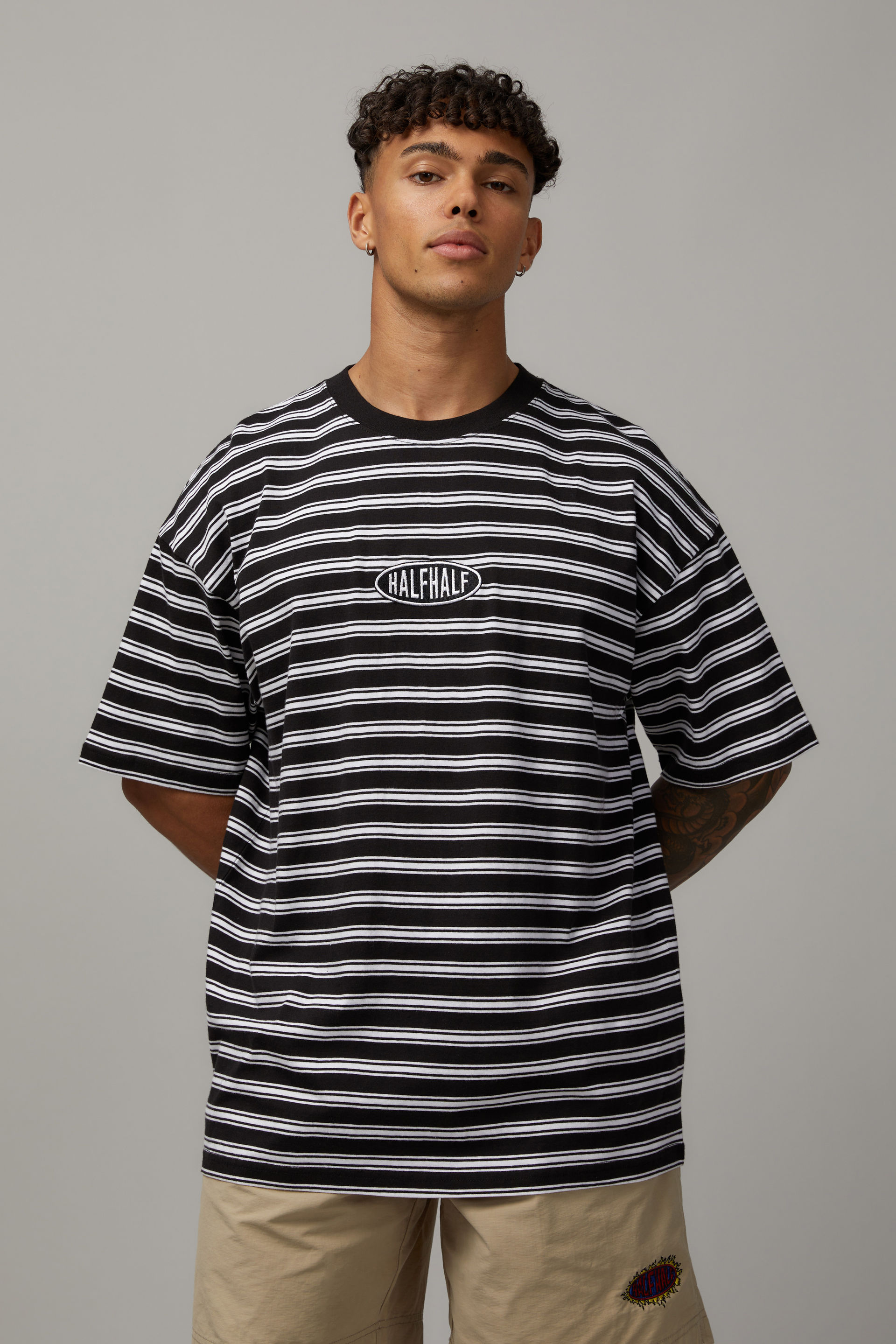 half black half white t shirt