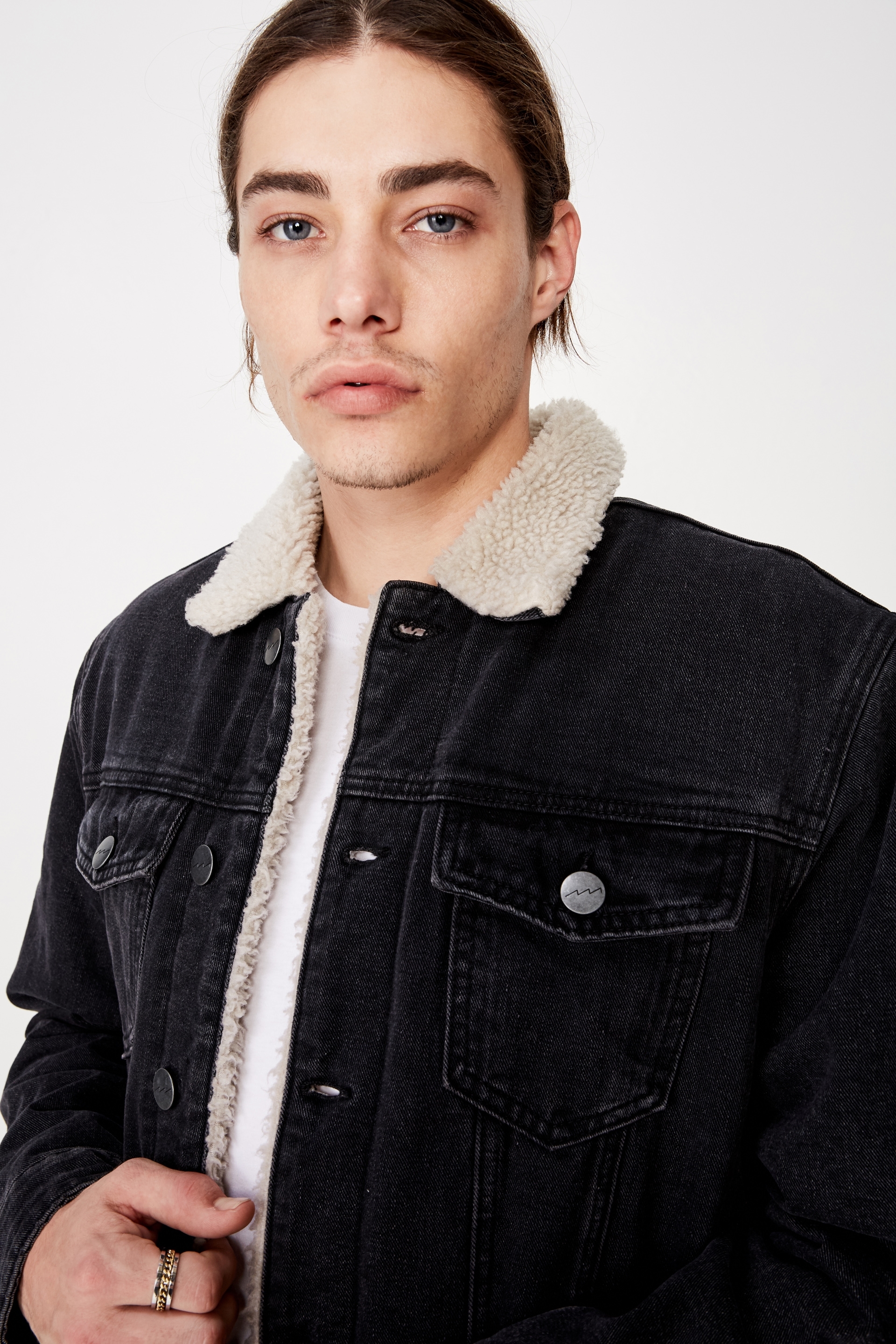 dark wash sherpa jacket