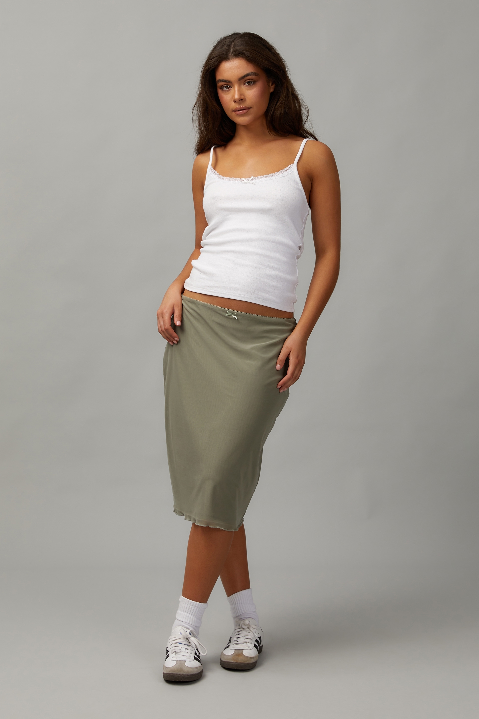 Khaki slip outlet skirt